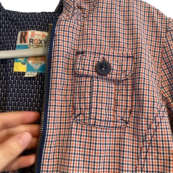 Womens Roxy White Pink Checked Preppy Hooded Full Zip Light Jacket Size Large - Picture 12 of 16